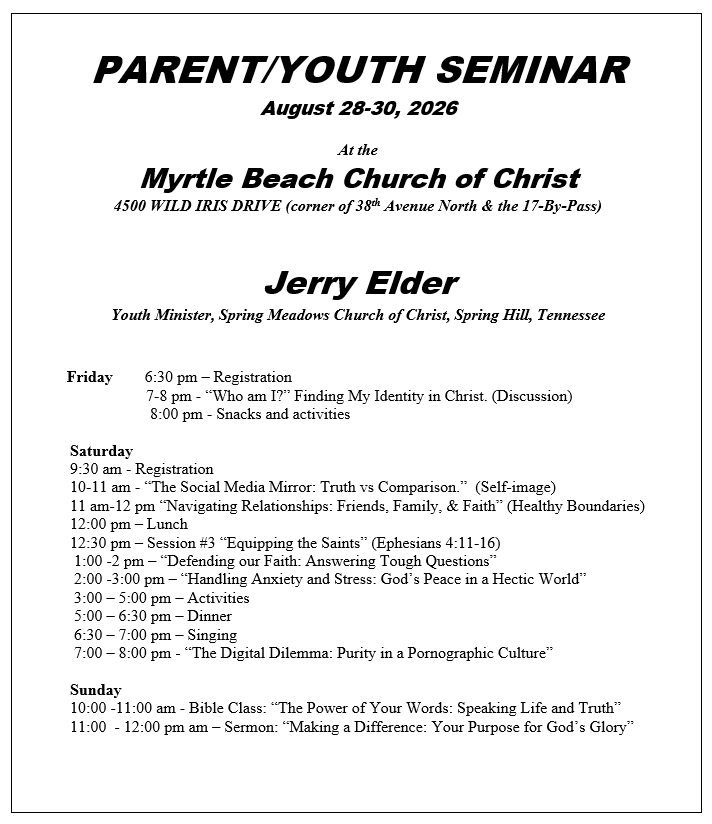 2026 Parent/Youth Seminar Flyer